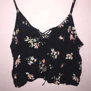 NEVER WORN!!!! Black Floral Lace Up Tank Top